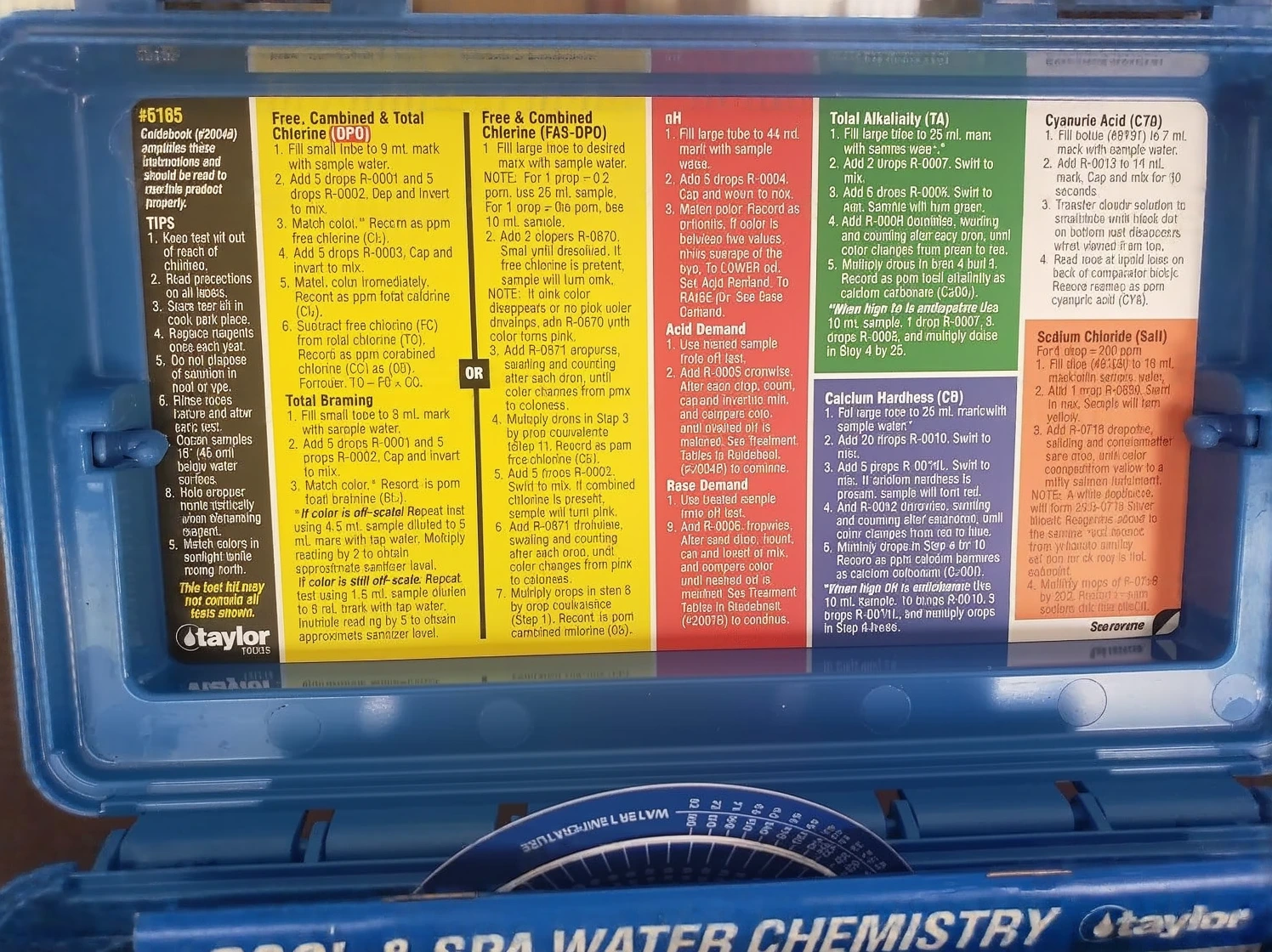 Customer photo of pool test kit showing color-coded chlorine comparison chart