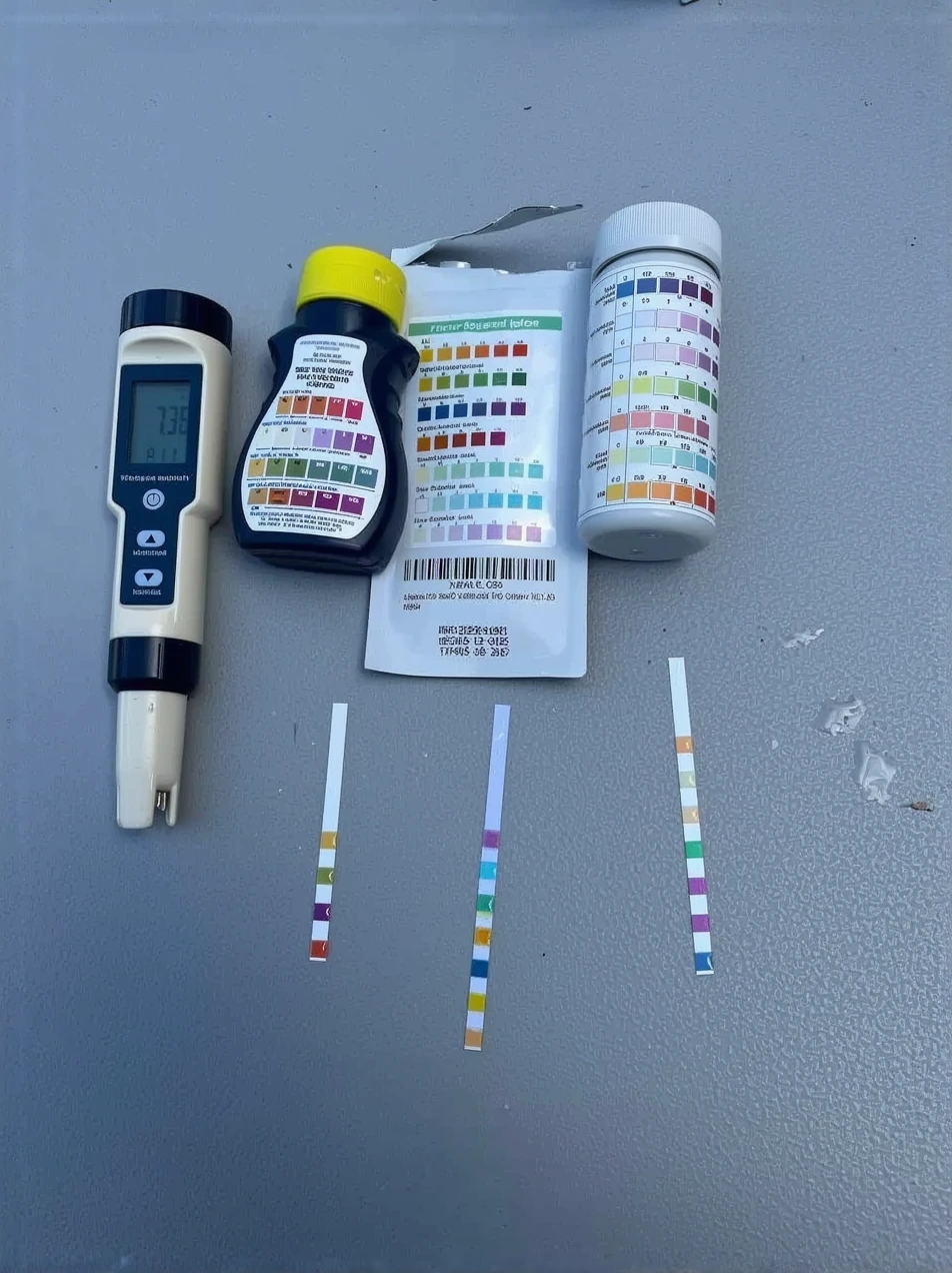 Customer photo of spa water test strips showing clear results after weekly treatment routine